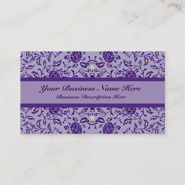 Elegant Flowery Purple Damask Business Card (Front)