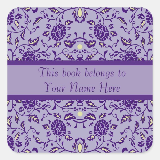 Elegant Flowery Purple Damask Square Sticker (Front)