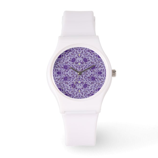 Elegant Flowery Purple Damask Watch (Front)