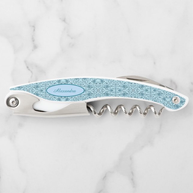 Elegant Flowery Teal Damask Corkscrew (Front)