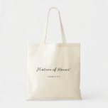 Elegant Flowing Handwritten Script Matron of Honou Tote Bag<br><div class="desc">Retro minimalist typography text design for a Matron of Honour in black (or the colour that you need).
A personalised name gift for members of the bridal wedding party.
The typography design features a delicate,  flowing,  handwritten style font.
The decorative calligraphy script font is customisable.</div>