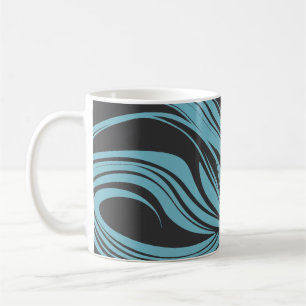 Elegant Flowing Lines in Turquoise on Black Coffee Mug