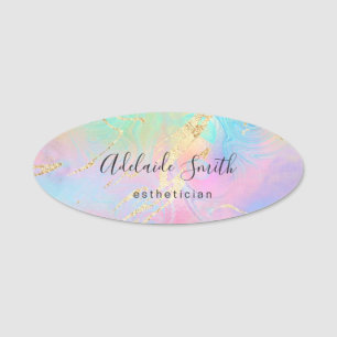 elegant fluid marble and faux gold foil veins name tag