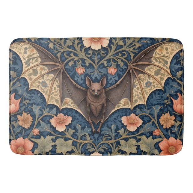 Elegant Flying Bat William Morris Inspired Floral Bath Mat (Front)