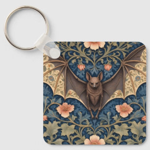 Elegant Flying Bat William Morris Inspired Floral Key Ring