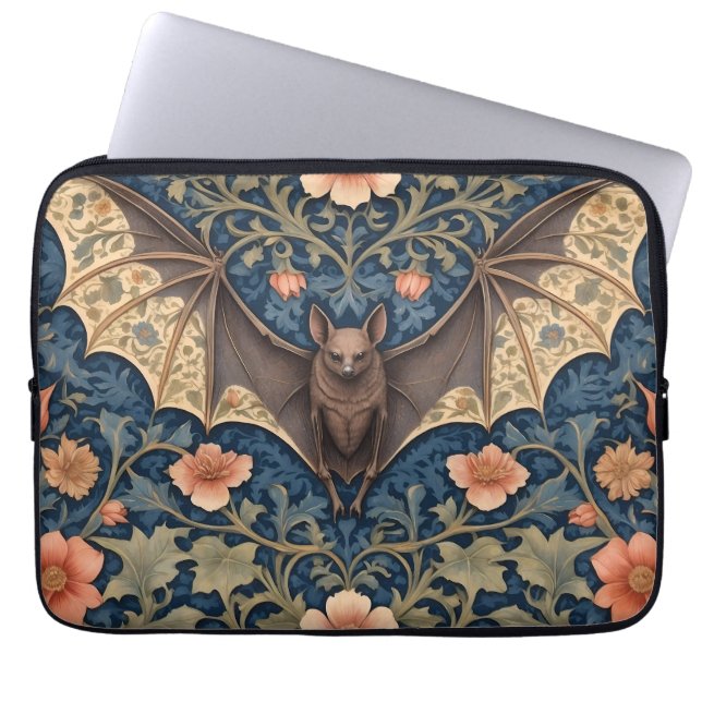 Elegant Flying Bat William Morris Inspired Floral Laptop Sleeve (Front)