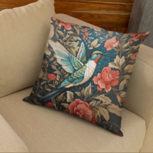 Elegant Flying Hummingbird William Morris Inspired Cushion