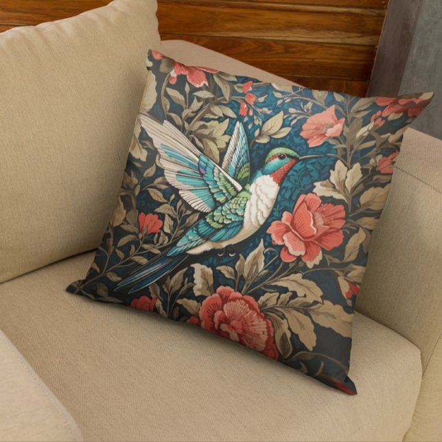 Elegant Flying Hummingbird William Morris Inspired Cushion (Creator Uploaded)