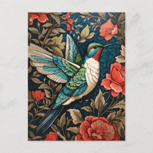 Elegant Flying Hummingbird William Morris Inspired Postcard