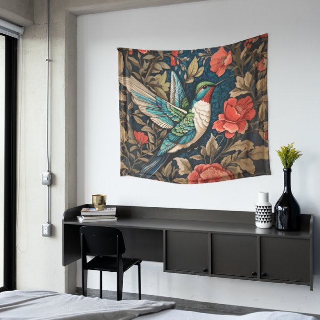 Elegant Flying Hummingbird William Morris Inspired Tapestry (Creator Uploaded)