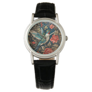 Elegant Flying Hummingbird William Morris Inspired Watch