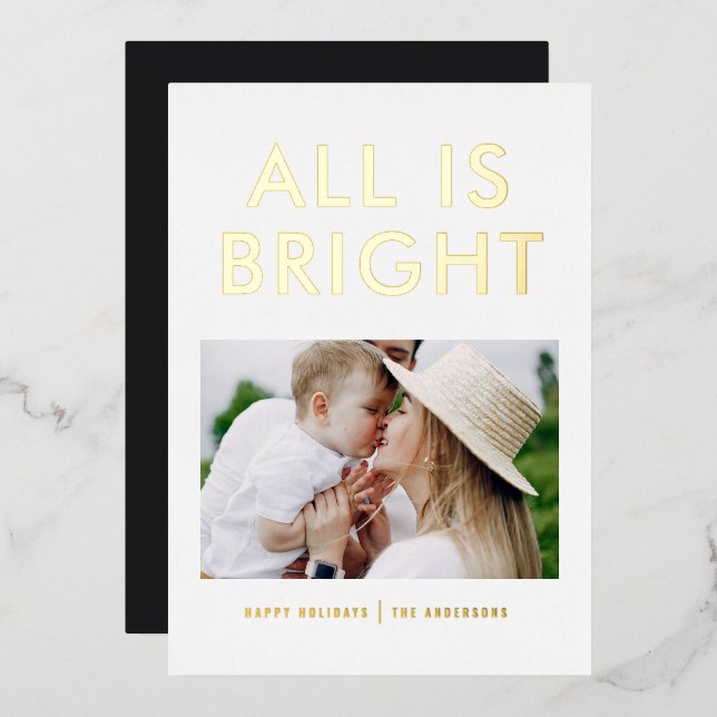 elegant foil 1 photo modern foil holiday card (Front/Back)