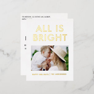 elegant foil 1 photo modern foil holiday postcard