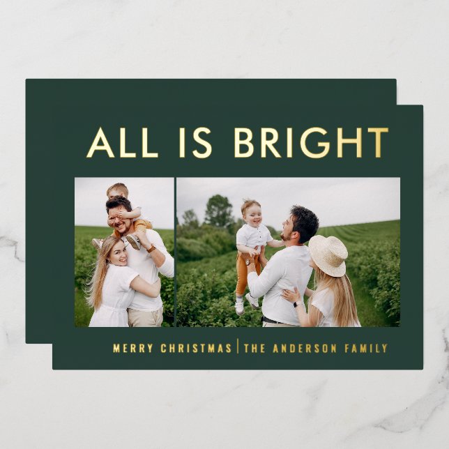 elegant foil 2 photo modern foil holiday card (Front/Back)