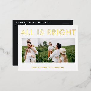 elegant foil 2 photo modern foil holiday postcard