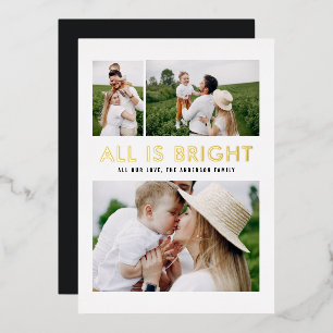 elegant foil 3 photo modern holiday card