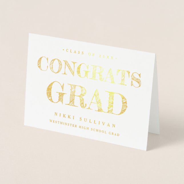 Elegant foil congrats grad personal photo foil card (Front)