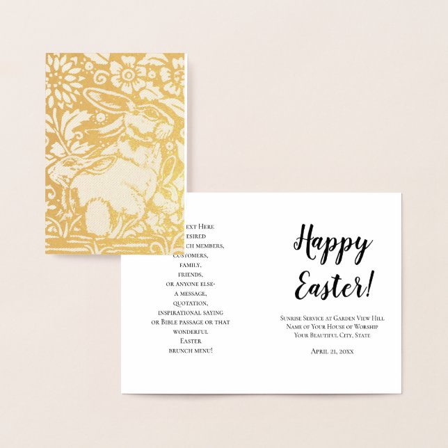 Elegant Foil Easter Rabbit Church Brunch Custom Foil Card (Display)