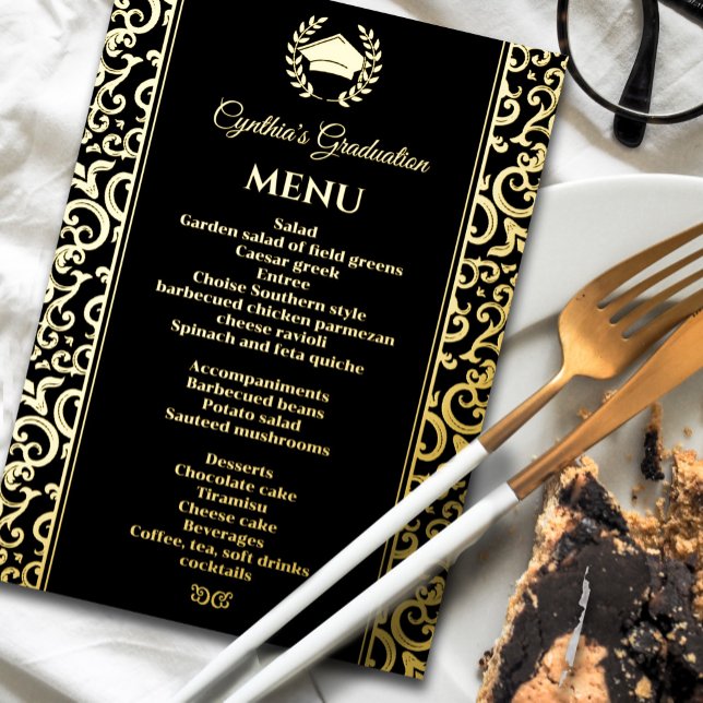 Elegant Foil Frame Graduation Dinner Menu  (Elegant Foil Frame Graduation Dinner Menu Foil Invitation #realfoilmenu #zazzlemade #elegantdinner)