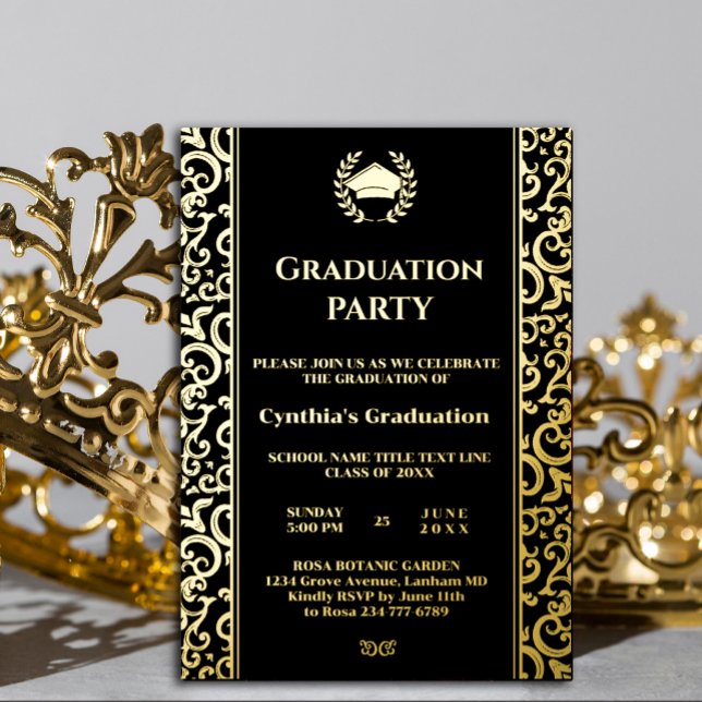 Elegant Foil Frame Graduation Invitation (Elegant Foil Frame Graduation Invitation Foil Invitation #zazzlemade #royalinvitation #realfoil )