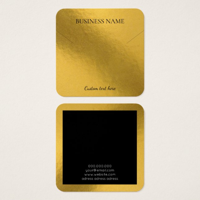 Elegant foil gold necklace square display card (Front & Back)
