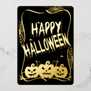 Elegant Foil Happy Halloween Jack O Lanterns Foil Holiday Card