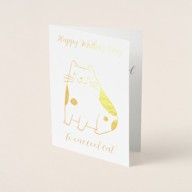 Elegant Foil Mother's Day Card Cool Cat (Front)