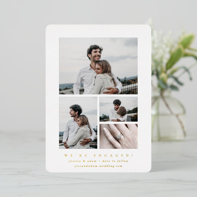 Elegant Foil Multi Photo Engagement Announcement (Standing Front)