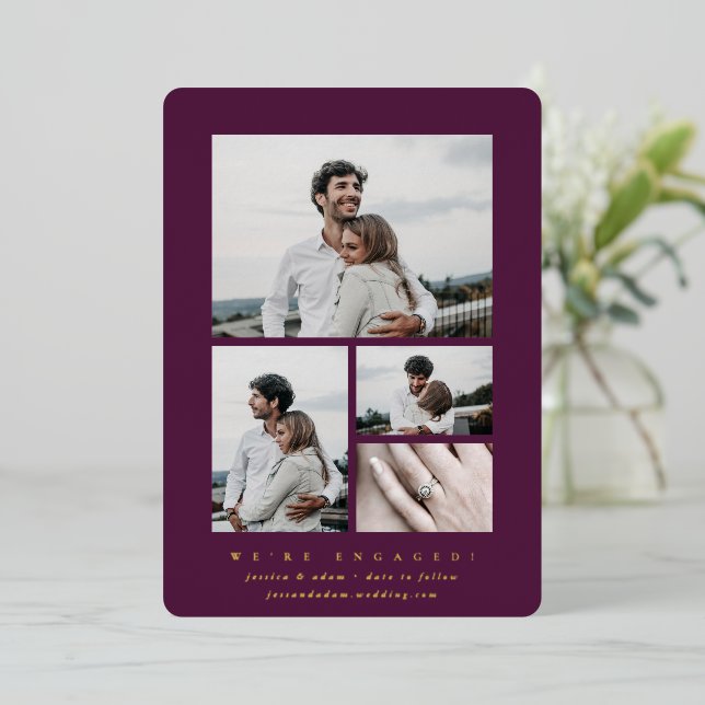 Elegant Foil Multi Photo Engagement Announcement (Standing Front)