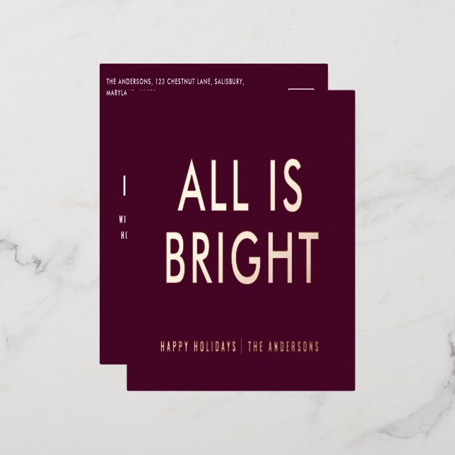 elegant foil no photo modern foil holiday postcard (Front/Back)