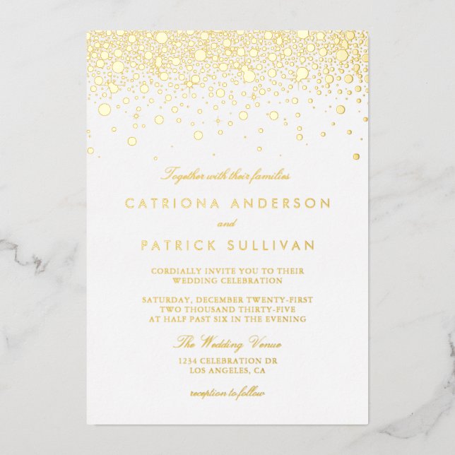 Elegant Foil Pressed Confetti Dots Wedding (Front)
