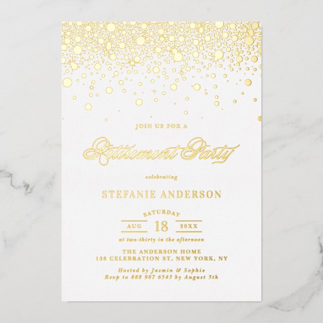 Elegant Foil Pressed Confetti Retirement Party (Front)