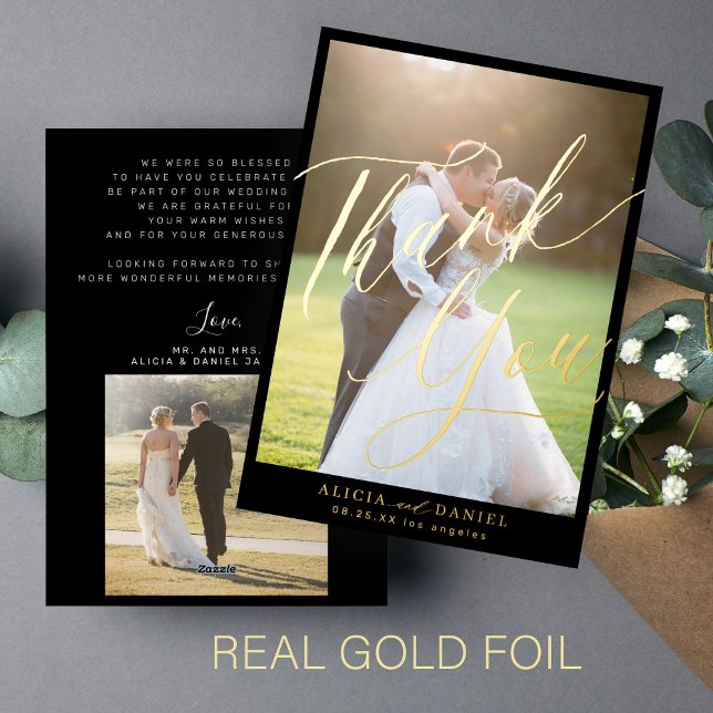 Elegant foil script photo wedding thank you card (Creator Uploaded)