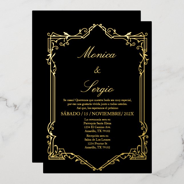 Elegant foil Wedding Invitation in Spanish (Front/Back)