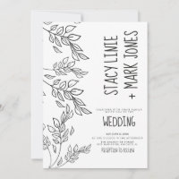 Elegant Foilage Hand Drawn Black Script Wedding