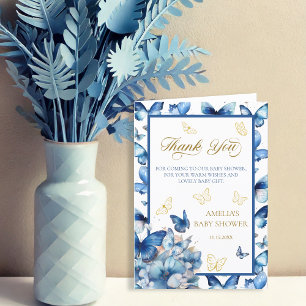 Elegant Folded Blue Butterfly Baby in Bloom Thank You Card