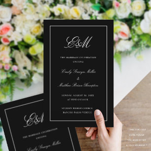 Elegant Folding Wedding Program Monogram Black