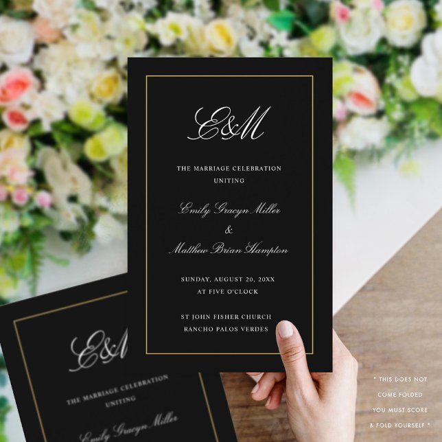 Elegant Folding Wedding Program Monogram Black (Creator Uploaded)