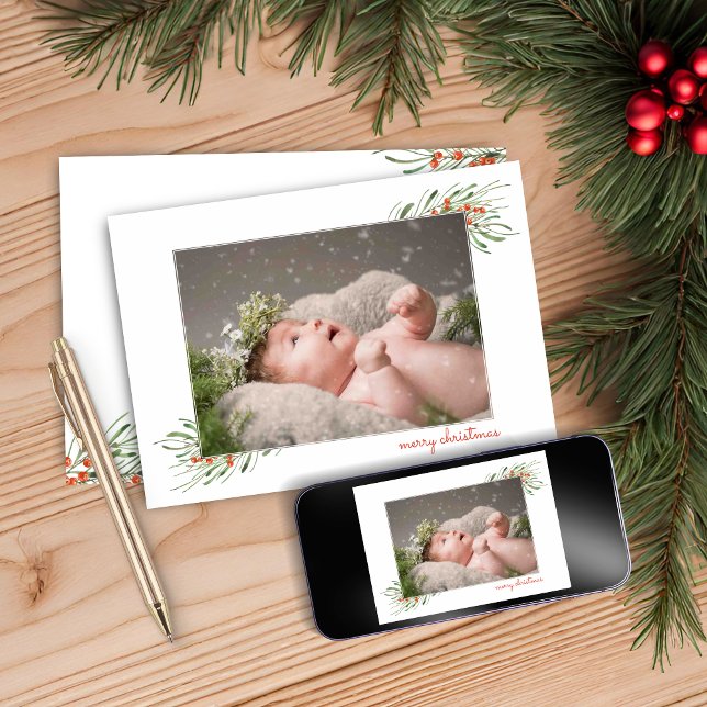 Elegant Foliage Berries Merry Christmas Frame Holiday Card (Elegant Foliage Berries Merry Christmas Frame Holiday Card)