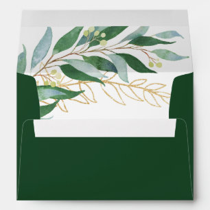 Elegant Foliage Botanical Gold And Green Wedding Envelope