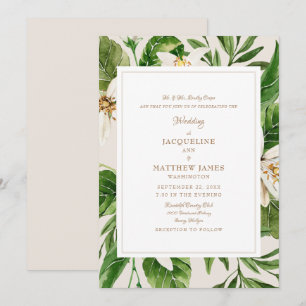 Elegant  Foliage Bride Parents Cream & Gold  Invitation