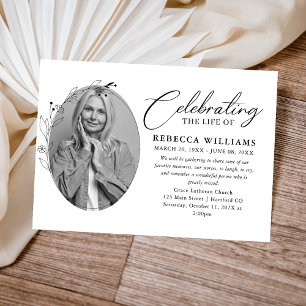 Elegant Foliage Calligraphy Celebration of Life Invitation