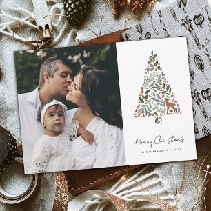 Elegant Foliage Christmas Tree White Photo Holiday Card