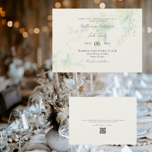 Elegant Foliage Cream QR Code Horizontal Wedding  Invitation