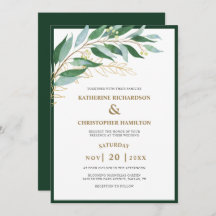 Elegant Foliage Forest Green Gold Leaf Wedding