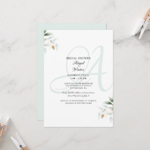 Elegant Foliage & Gold Sea Glass Bridal Shower Inv Invitation