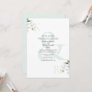 Elegant Foliage & Gold Sea Glass Wedding Invitation