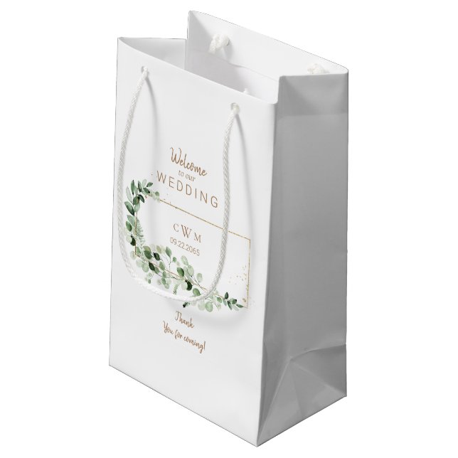 Elegant Foliage & Gold Wedding Favour Thank You Small Gift Bag (Back Angled)