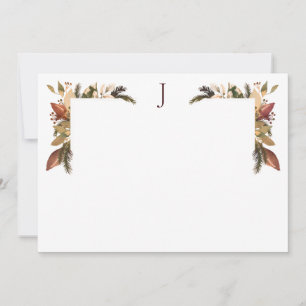 Elegant Foliage Green Gold Monogram Thank You Card