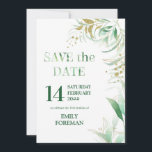 Elegant Foliage Green Gold Watercolor and Glitter Save The Date<br><div class="desc">Elegant Save the Date card suitable for any occasion. The template is set up for you to personalise with your special date, your occasion and your name(s). This refined foliage design features watercolor greenery, gold leaves and gold glitter splashes. Save the Date is lettered in a leafy print whilst the...</div>